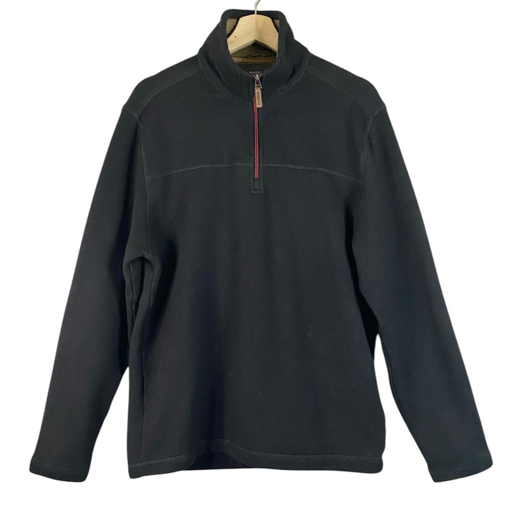 G H Bass Men’s Rock Sweater Fleece Black 1/4 Zip Longsleeve Pullover Size Large